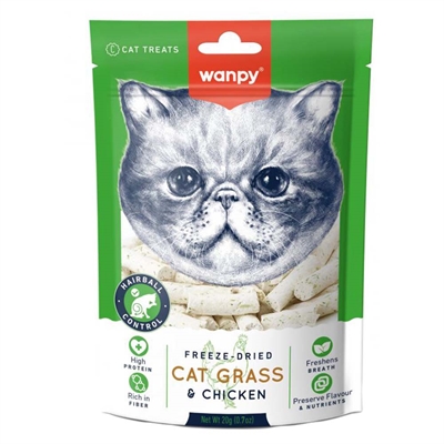 Wanpy Frystorkade Kattgodis med Kyckling & Kattgräs 20g